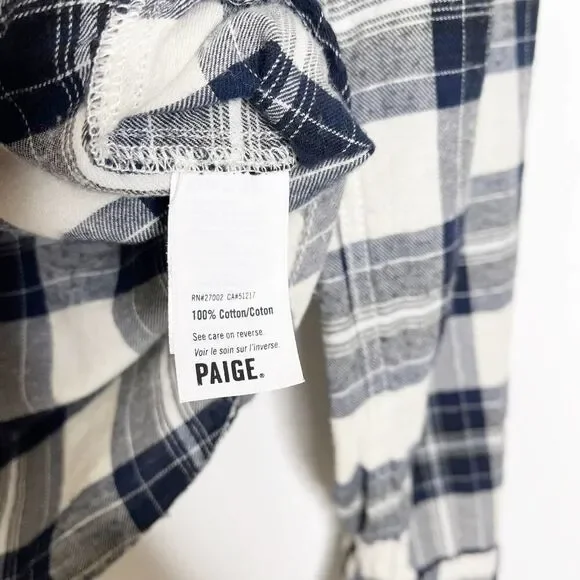 PAIGE Cream & Blue Plaid Button-Down Shirt Versatile Casual & Workwear Essential - Picture 5 of 9